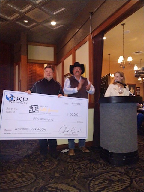 Chuck Hemphill, the President of CKP Insurance, presented a $50,000 donation check to ACGA. Credit to CKP Insurance.